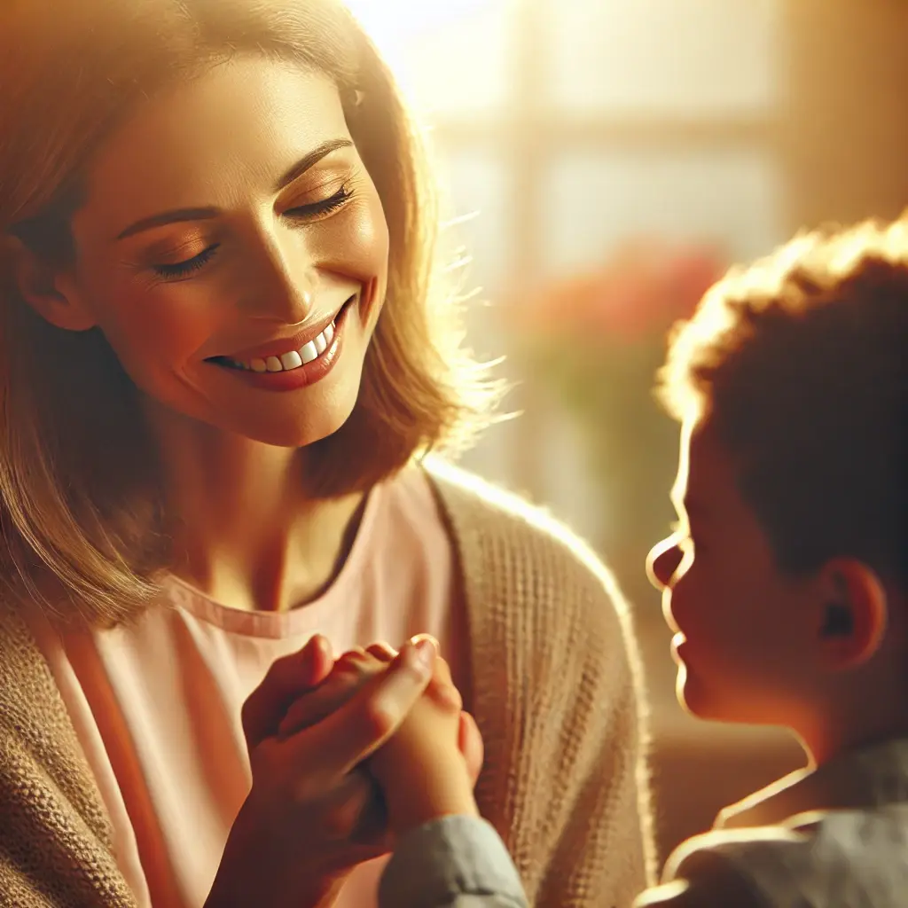 Ο Άγιος Βαλεντίνος των Μαμάδων: Μαμά κρατά το χέρι του παιδιού της με τρυφερό χαμόγελο - Αγάπη μαμάς και παιδιού