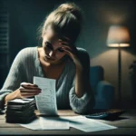 Γυναίκα σε οικονομική δυσχέρεια, κρατώντας λογαριασμούς με αγχωμένο ύφος – Μορφές οικονομικής βίας και οικονομικός έλεγχος