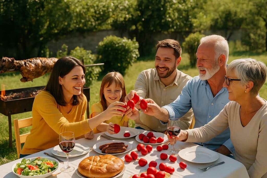 Πάσχα και Μαμάδες: Οικογένεια γύρω από πασχαλινό τραπέζι με αρνί και αυγά
