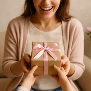 Πρωτότυπα δώρα για τη μαμα Χέρια που προσφέρουν δώρο σε μαμά, συναισθηματική στιγμή, χωρίς πρόσωπα