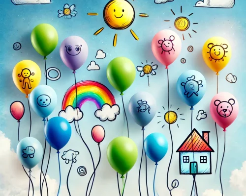 Διακόσμηση με πολύχρωμα μπαλόνια με τις ζωγραφιές των παιδιών, ανεβαίνουν ψηλά, ένα βήμα πριν φτάσουν στον Άγιο Βασίλη - οικονομικές ιδέες για γιορτές - MaMas Odyssey.gr